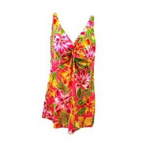 Roxanne Women's Bra Sized Swimsuit One Piece Pink Tropical Floral Sz 16 40C